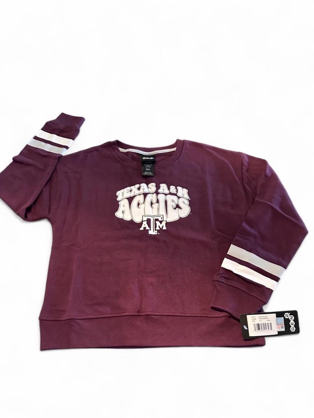 Texas A&M Maroon Kids Size L (14) Crewneck Sweatshirt with White Stripe Details